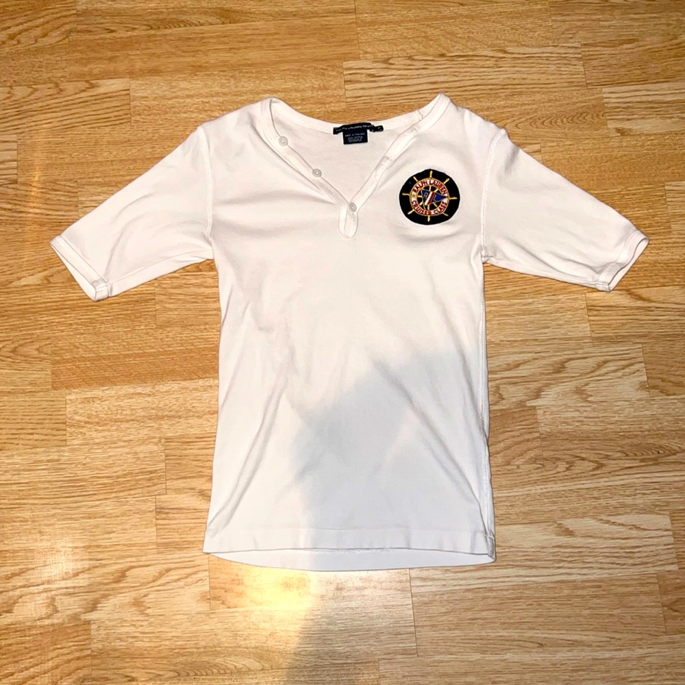 Ralph Lauren Sport White Cruise Club Three Quarter Sleeve Shirt Size Medium